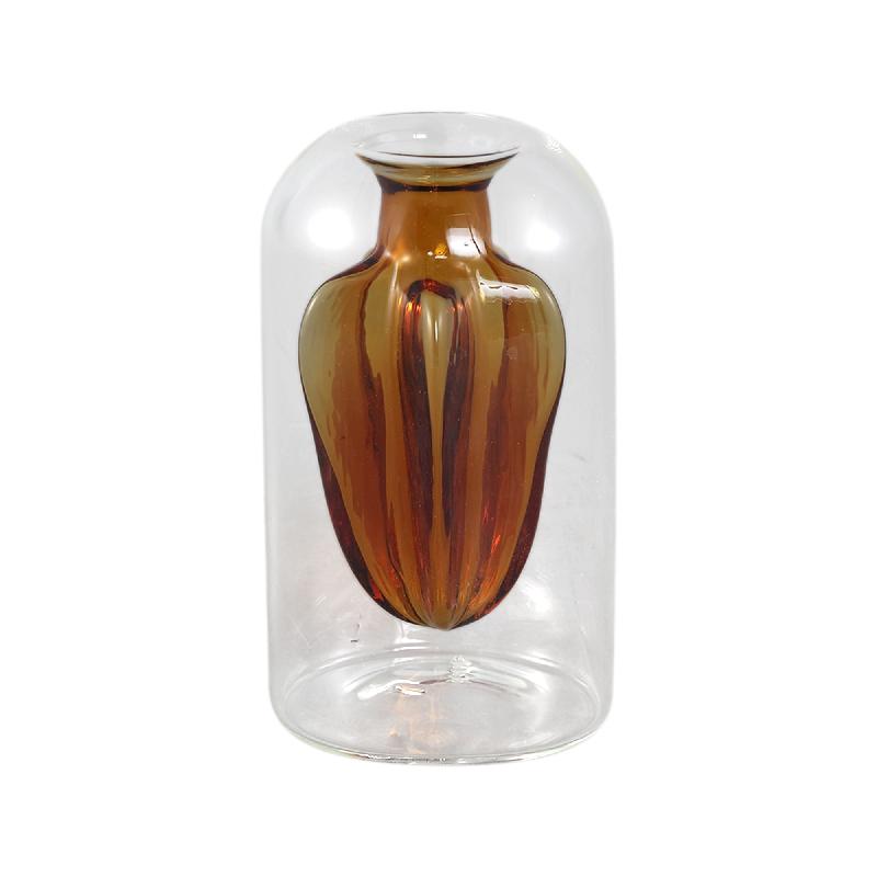 Vase – Amber Glass, Ribbed Inner Structure – Yanna | PTMD