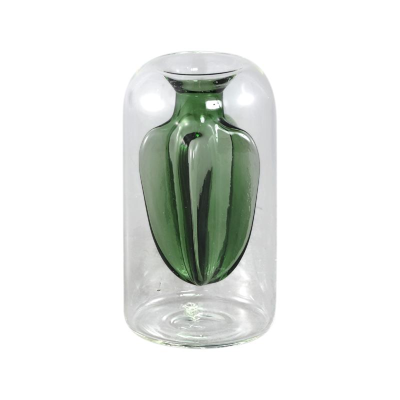 Vase – Glas Material, Innenstruktur Design, Petrolgrün, Gerippt Innen – Yanna | PTMD