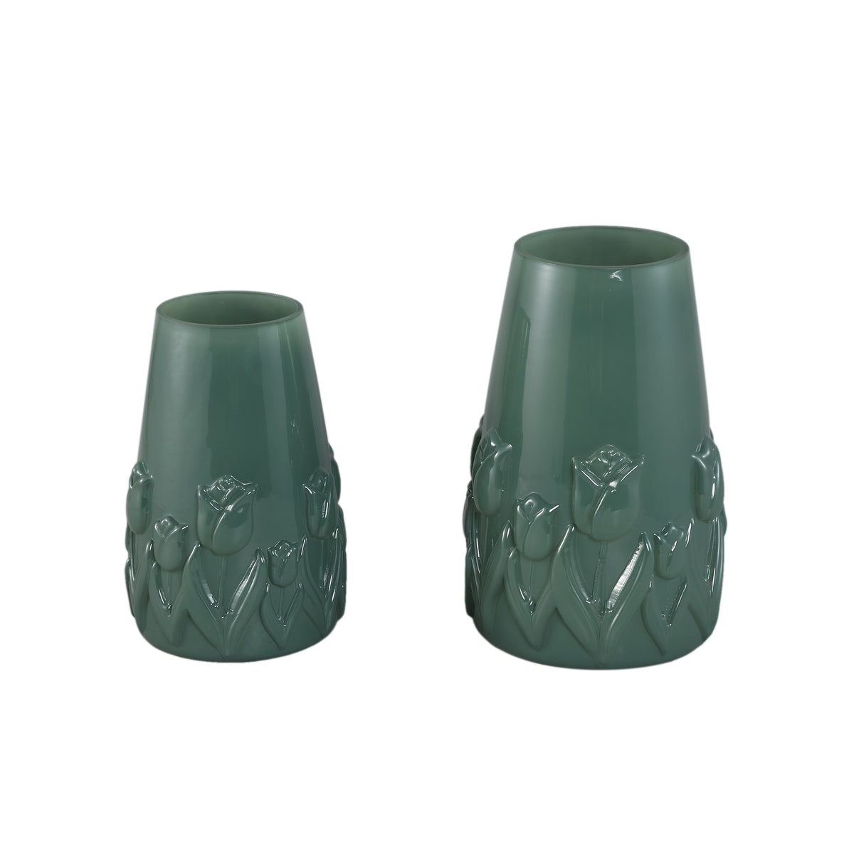 Vase – Tulpen Design, Runde Form, Glas Material, Petrolgrün, L – Beatrize | PTMD