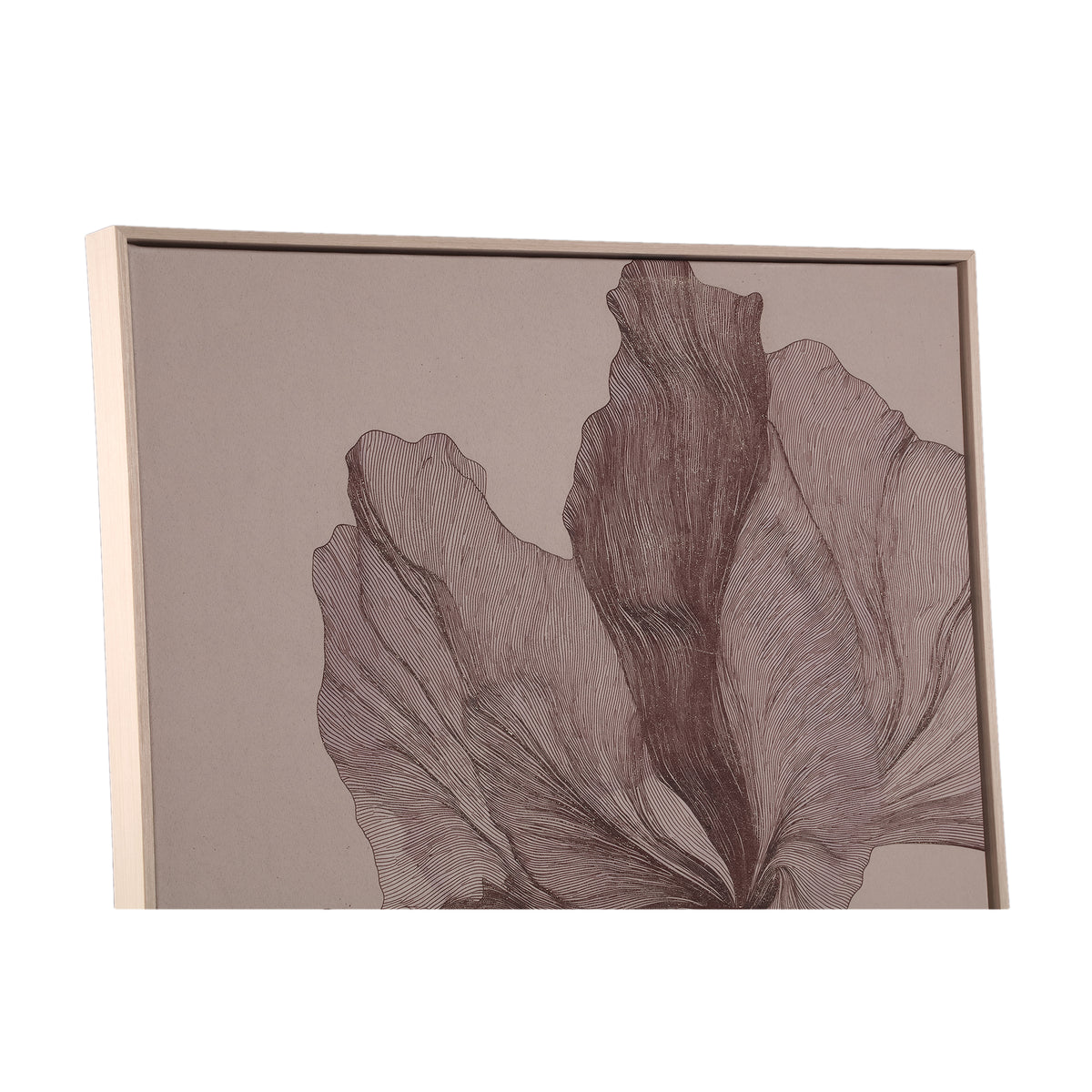 Wandpaneel aus Polyester-Canvas mit Kiefernholzrahmen, Blumenmotiv und Hellbraun-Finish – Lorinde | PTMD
