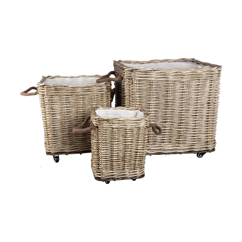 Basket – Natural Wicker, Cylindrical Shape, With Wheels – Darrett | PTMD
