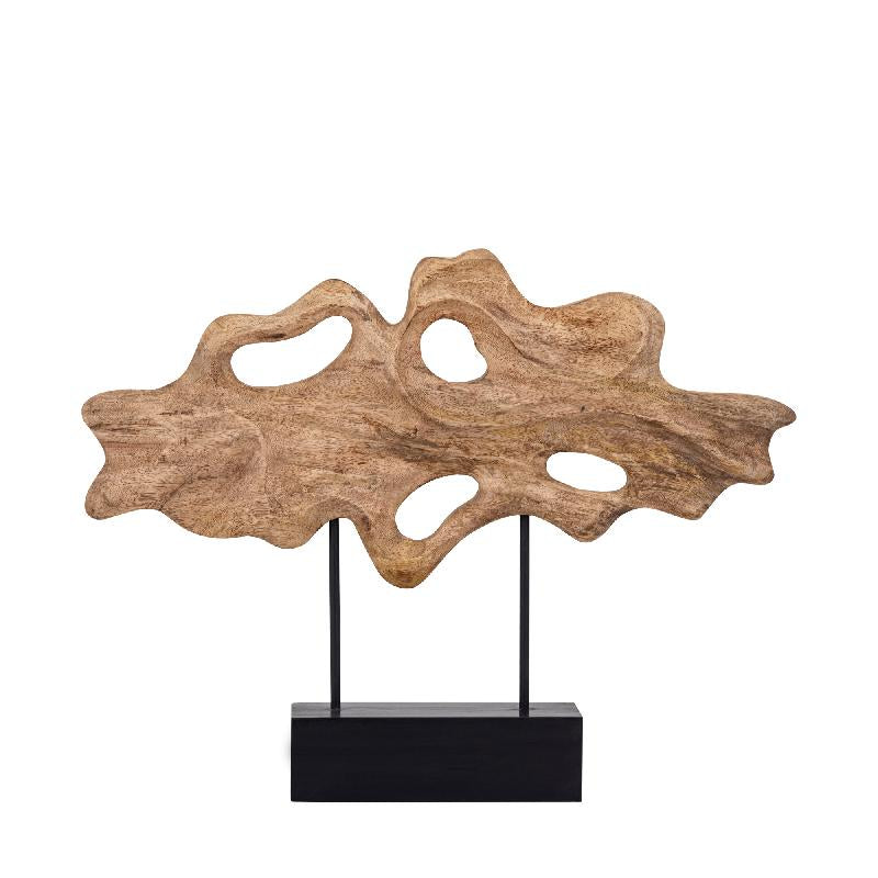 Statue - Mangoholz, Eisenfuß, organische Form, horizontales Design, Naturton – Osmer | PTMD
