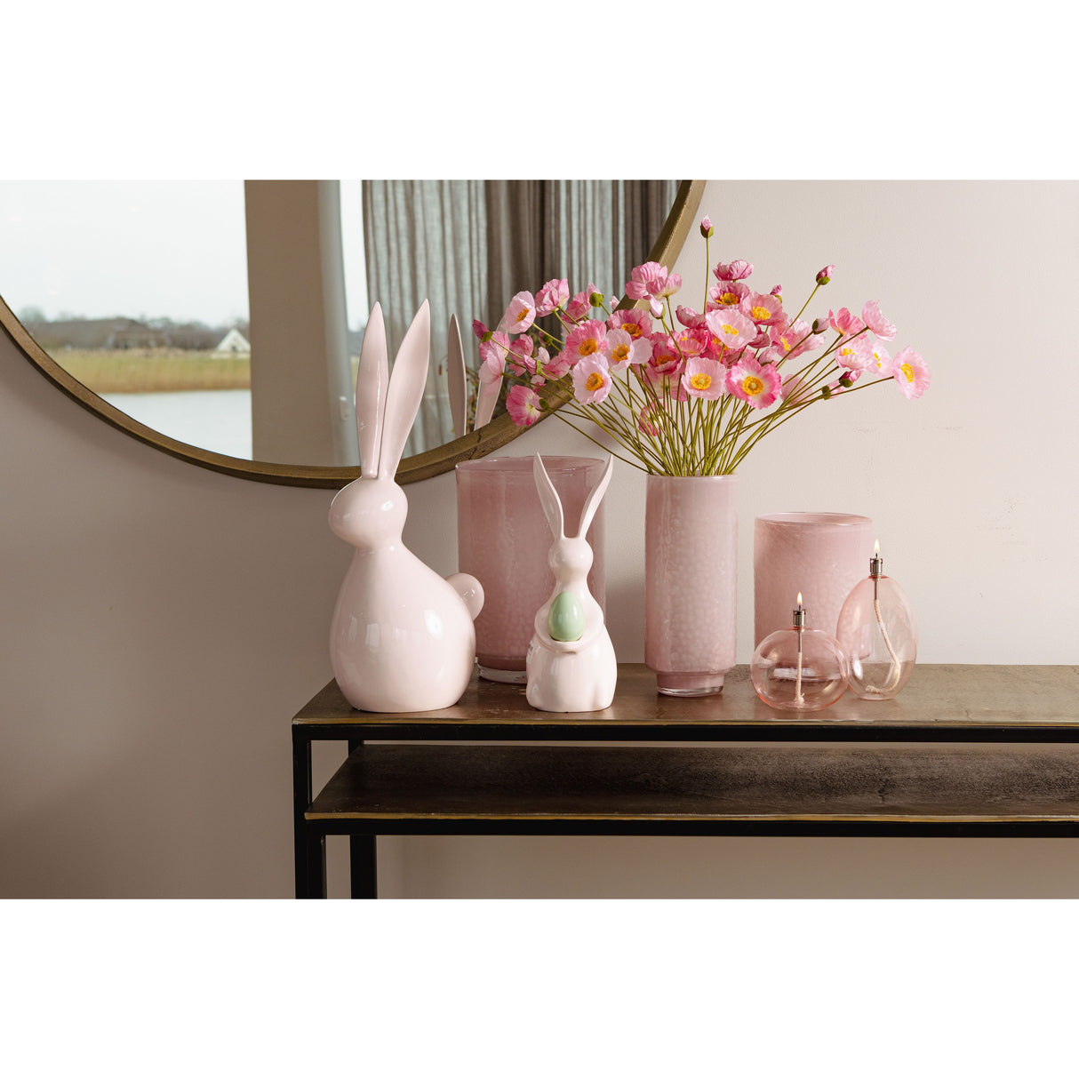 Vase – Rosa Glas, Runde Form, Gerader Fuß, S – Hervy | PTMD