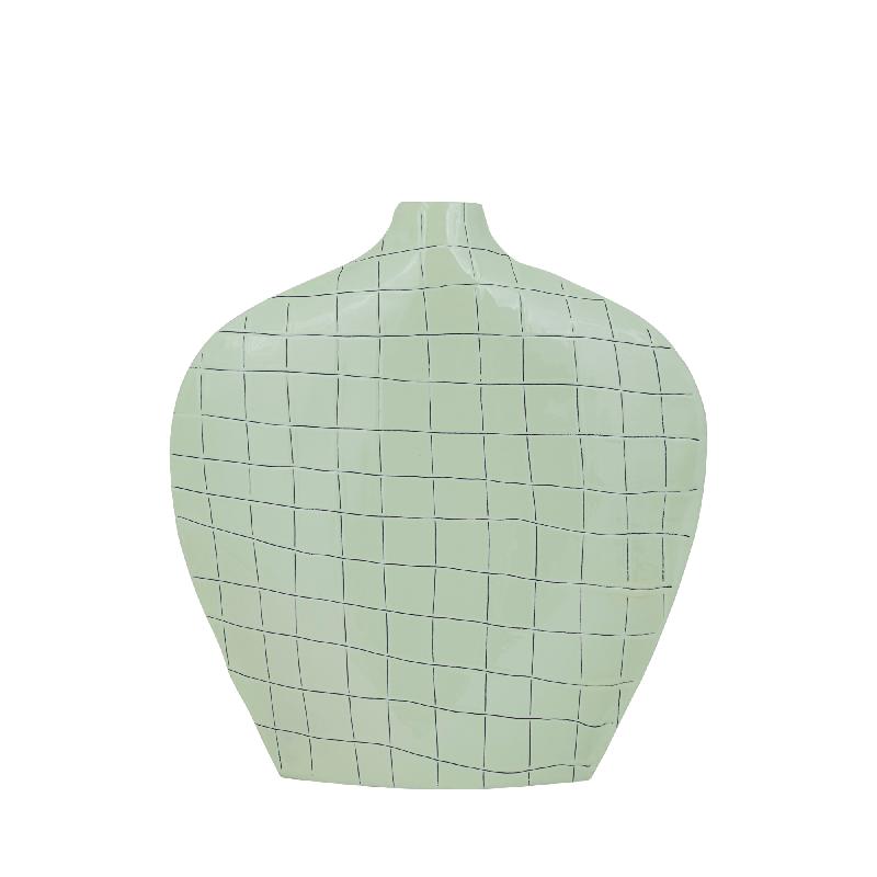 Mint Green Oval Iron Metal Vase, Square Pattern, M – Chelton | PTMD