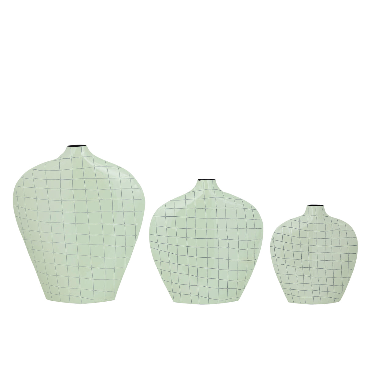 Mint Green Oval Iron Metal Vase, Square Pattern, M – Chelton | PTMD