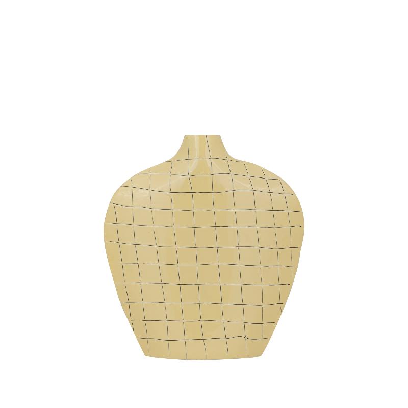Vase – Quadratisches Muster, Ovale Form, Eisen Material, Gelb, S – Chelton | PTMD