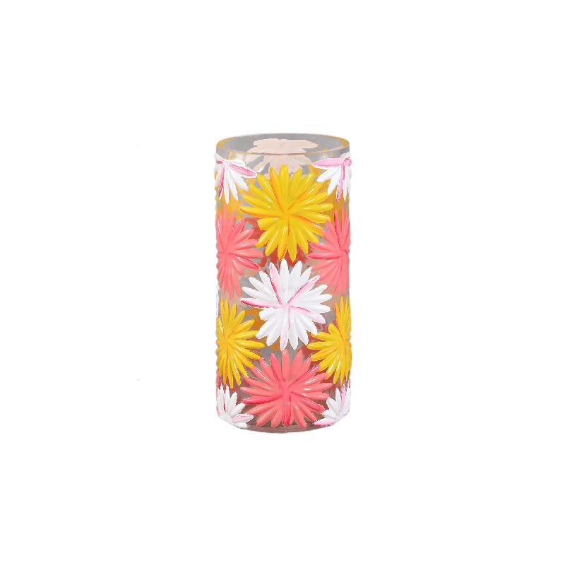 Vase – Rosa Glas, Runde Form, Blumen Dekor – Yoanna | PTMD