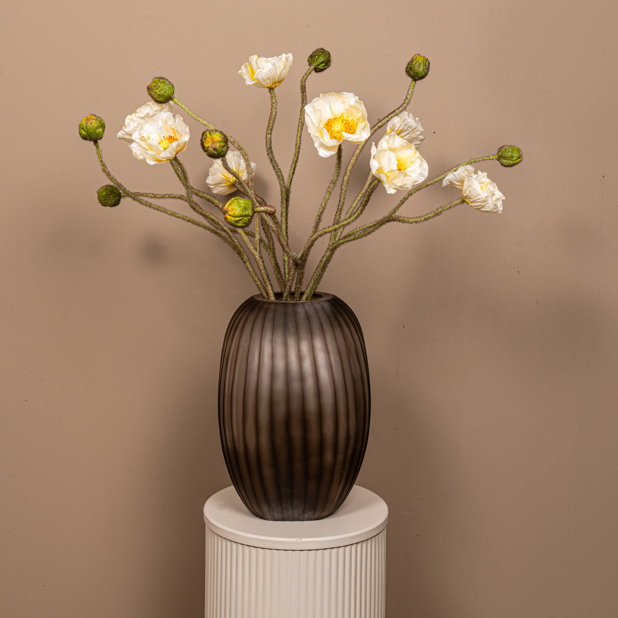 Mohnblume – Weißer Mohnzweig mit Knospe aus Polyestergewebe | PTMD