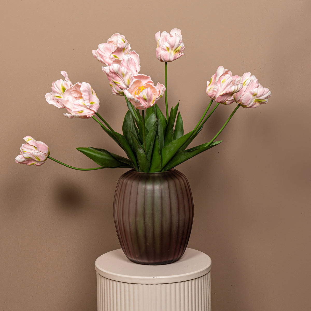 Tulpeblume - Rosa Papageien-Tulpe mit Blättern, Kunststoff, Halbhändig gefertigt | PTMD