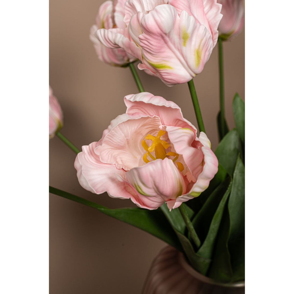 Tulpeblume - Rosa Papageien-Tulpe mit Blättern, Kunststoff, Halbhändig gefertigt | PTMD