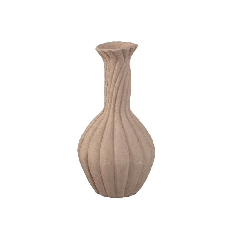 Vase – Light brown color, ribbed surface, spiral design, ceramic, M – Lydia | PTMD
