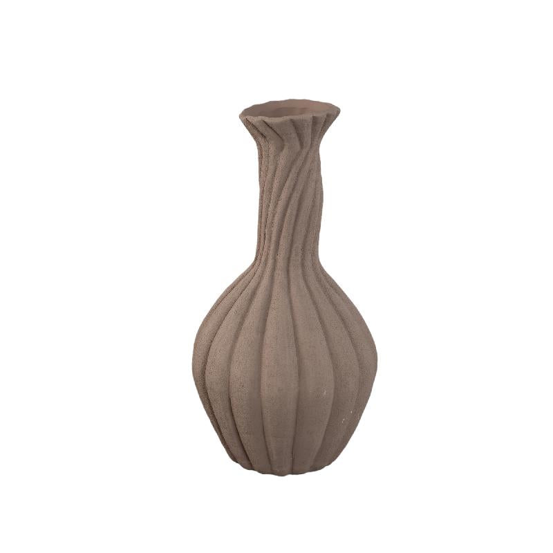 Vase – Dark Brown Color, Ribbed Surface, Spiral Design, Ceramic, M – Lydia | PTMD