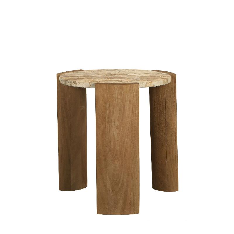 Couchtisch – Runde Form, Marmorplatte, Mangoholz Basis, S – Javina | PTMD