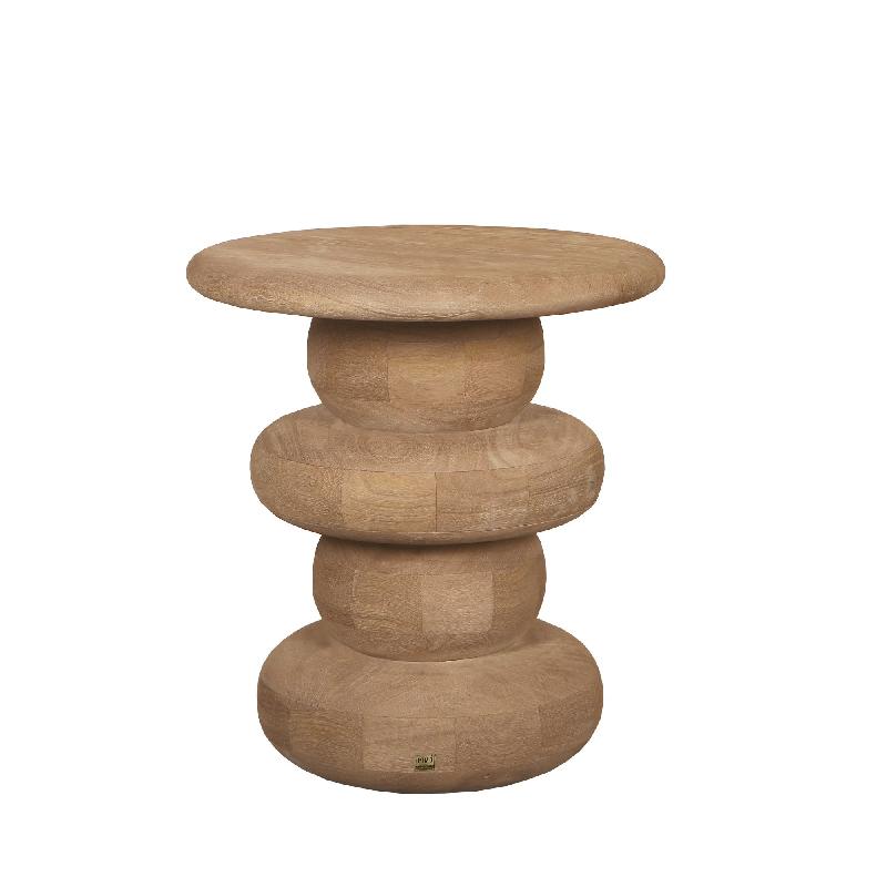 Side Table - Mango Wood, Handmade, Natural, Ribbed, Round – Keven | PTMD