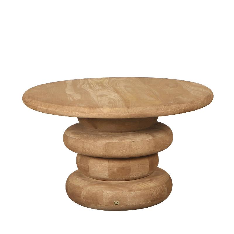 Coffee table - mango wood, handmade, natural, ribbed, round – Keven | PTMD