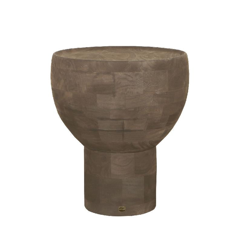 Side Table - Mango Wood, Handmade, Dark Brown, Round, Pedestal Design – Erno | PTMD