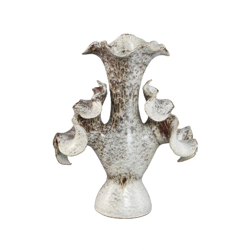 Vase – Keramik Material, Wellen Blumen Design, Runde Form, Beige – Isidro | PTMD