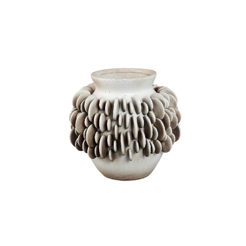Vase – Keramik Material, Rundes Schuppenmuster, Runde Form, Niedrig, S – Wina | PTMD