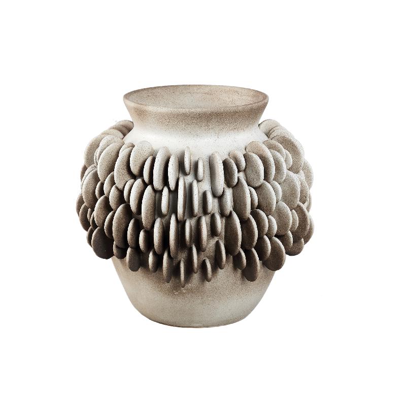 Vase – Keramik Material, Rundes Schuppenmuster, Runde Form, Niedrig, L – Wina | PTMD