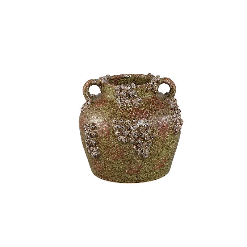 Vase – Keramik Material, Raue Oberfläche, Korallen Design mit Griffen, Grün, S – Deisy | PTMD