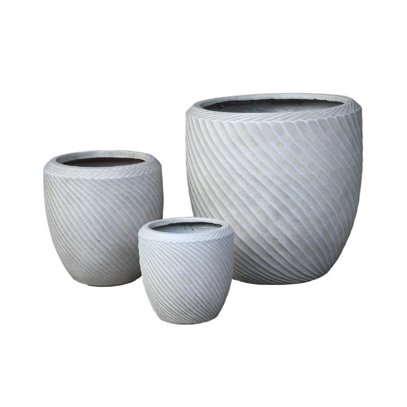Pot – beige surface, wave pattern, round shape, handmade – Nikol | PTMD
