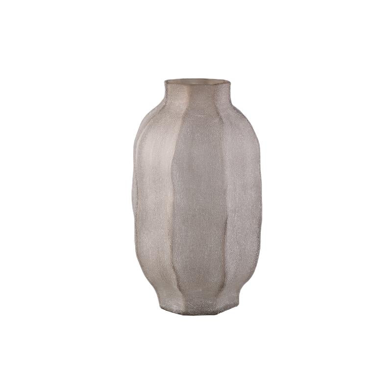 Vase - Beige Glass, Ribbed Surface, Round Shape, Tall - Natae | PTMD