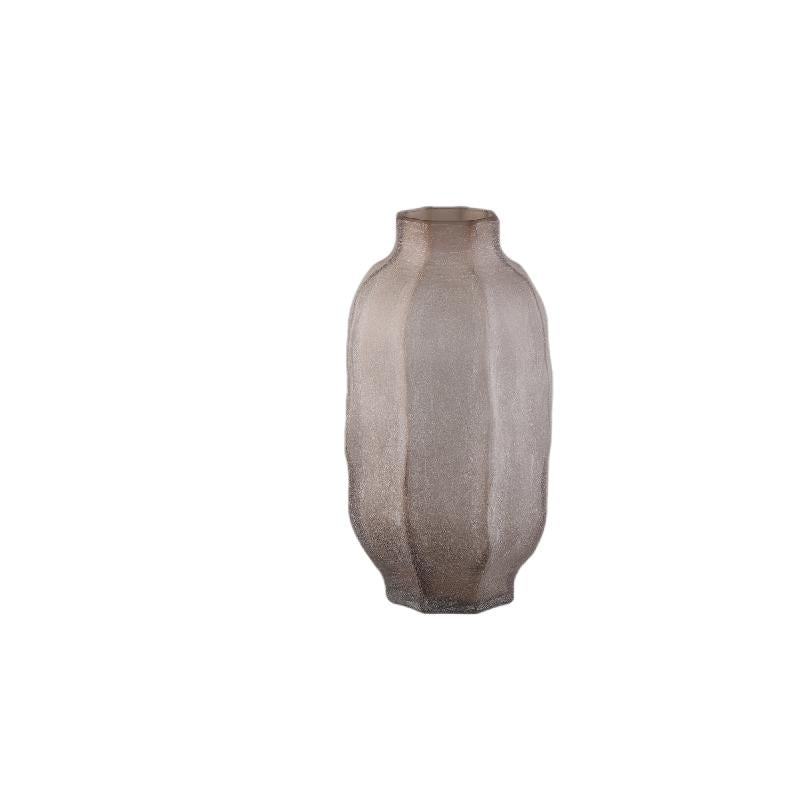 Vase – Beige Glass, Ribbed Surface, Round Shape, Low – Natae | PTMD