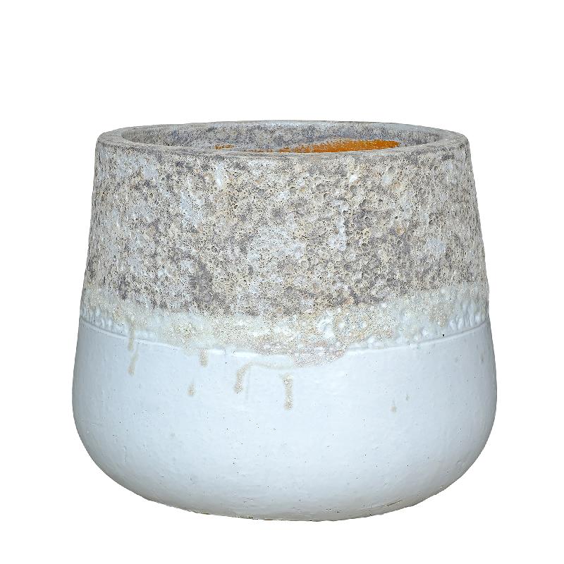 Pot – Ceramic Surface, Rough Rim Design, White, M – Lenz | PTMD