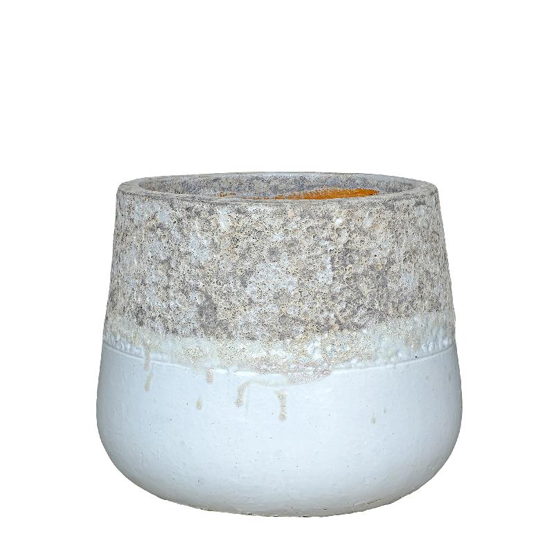 Pot - Ceramic surface, Rough rim design, White, S - Lenz | PTMD