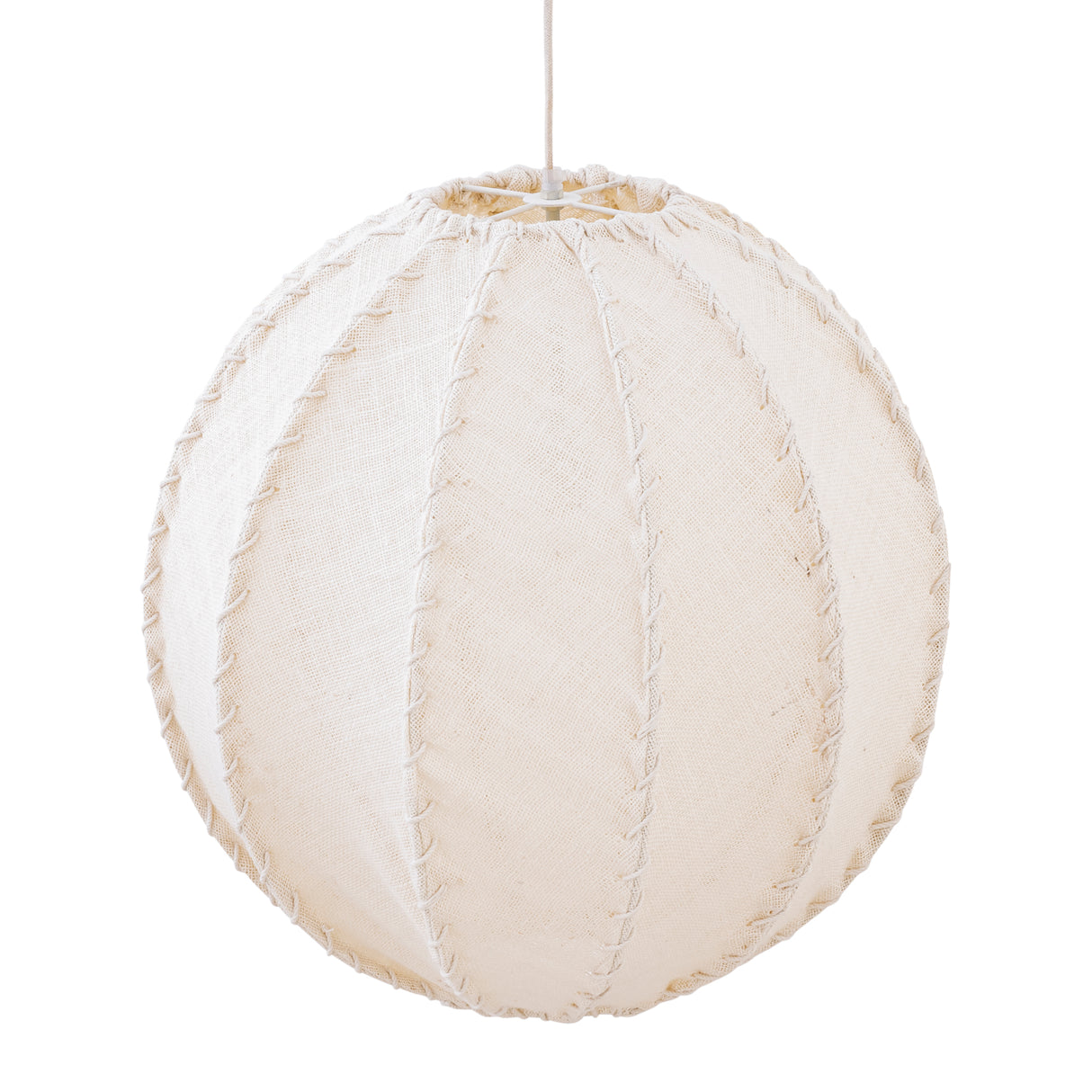Hängelampe aus Jute und Eisen mit Cremeton und Flechtoptik in Kugelform, L – Myka | PTMD