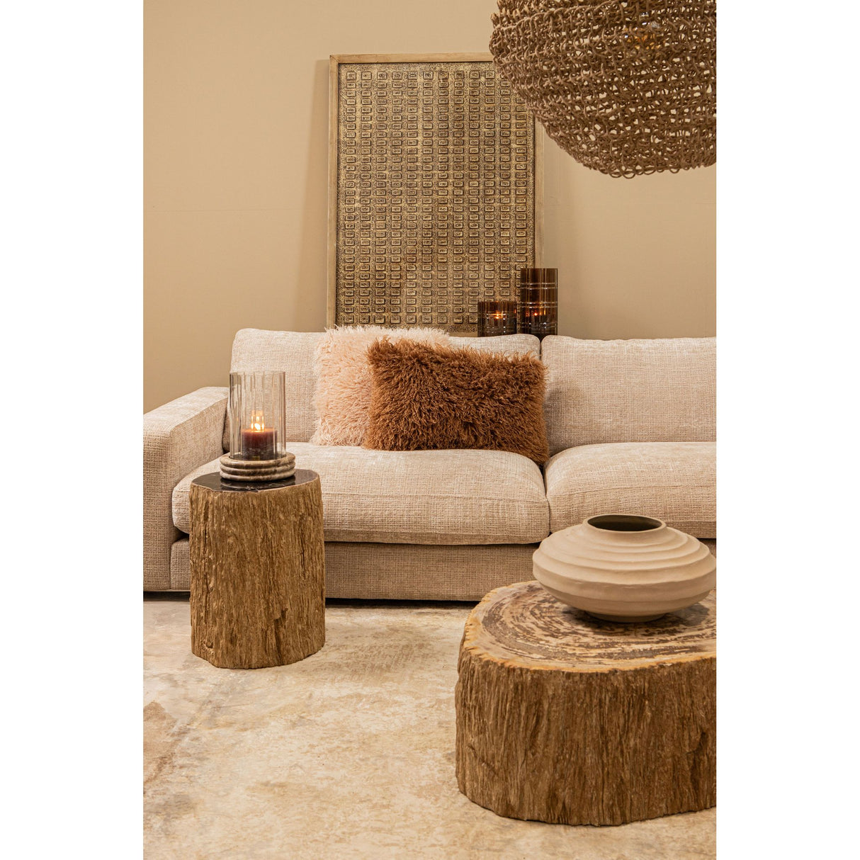 Windlicht – Streifen Design, Runde Form, Glas Material, Dunkelbraun, L – Divit | PTMD