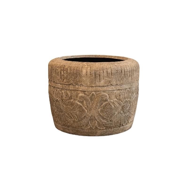 Pot – cream-colored surface, floral pattern, round shape, S – Sasha | PTMD