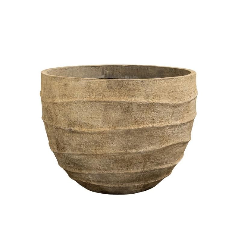 Pot - beige surface, wave pattern, round shape - Ravi | PTMD