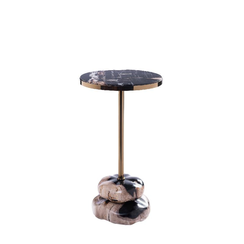 Side Table - Petrified Wood, Stainless Steel, Double Base, Natural - Wane | PTMD