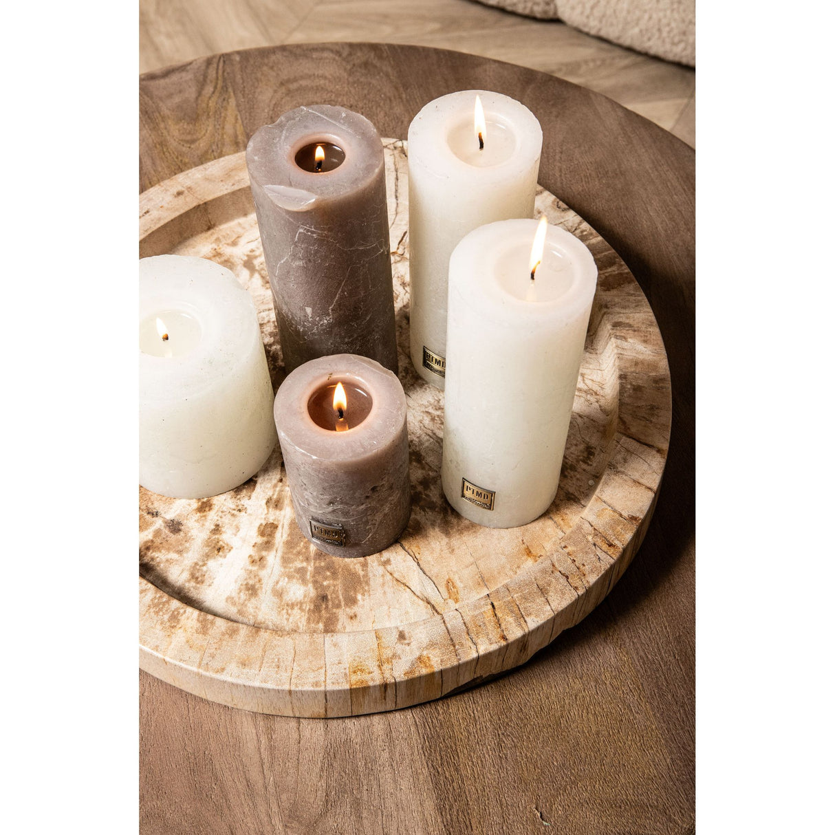 Pillar candle with textured off-white finish, 110x70 | PTMD