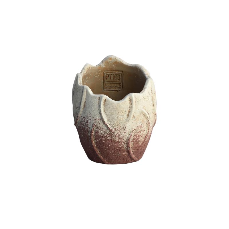 Flower pot - Cement, Wave Pattern, Round Shape, Light Pink Color, S – Ryla | PTMD