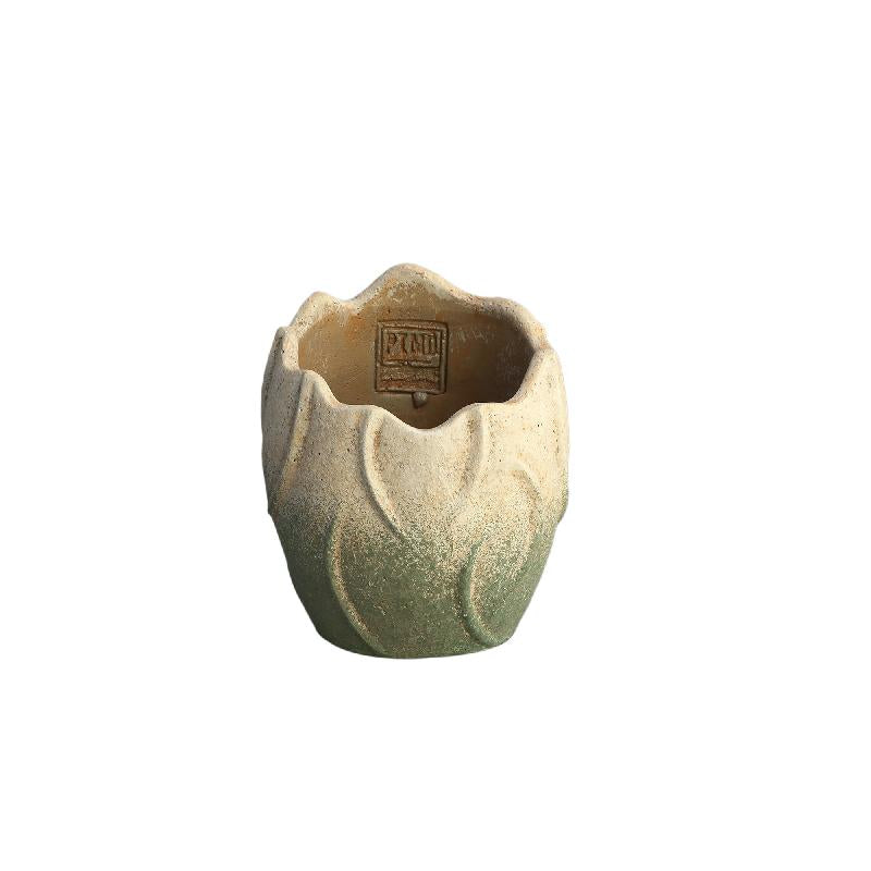 Flowerpot - Cement, Wave Pattern, Round Shape, Green Color, S – Ryla | PTMD