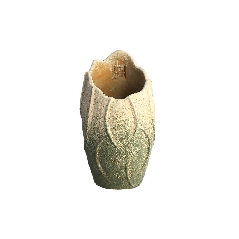 Flower pot - Cement, Wave pattern, Round shape, Green color, L – Ryla | PTMD