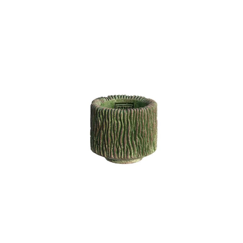 Flowerpot – Round Shape, Stripe Pattern, Moss Green Color, XS – Jacyln | PTMD