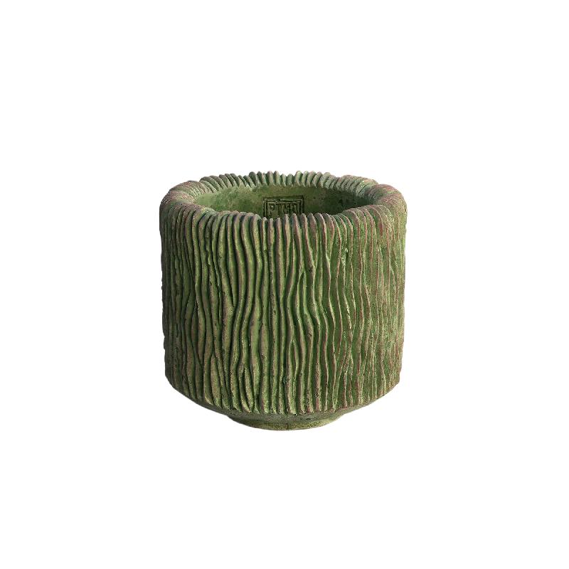 Flower Pot – Round Shape, Stripe Pattern, Moss Green Color, L – Jacyln | PTMD