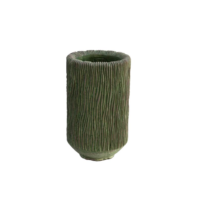 Vase – Runde Form, Streifen Muster, Moosgrüne Farbe, Hohe Form, S – Jacyln | PTMD