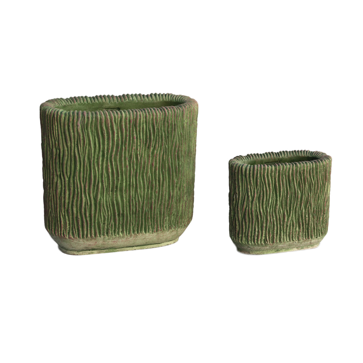 Flowerpot – Oval Shape, Striped Texture, Moss Green Color, S – Jacyln | PTMD