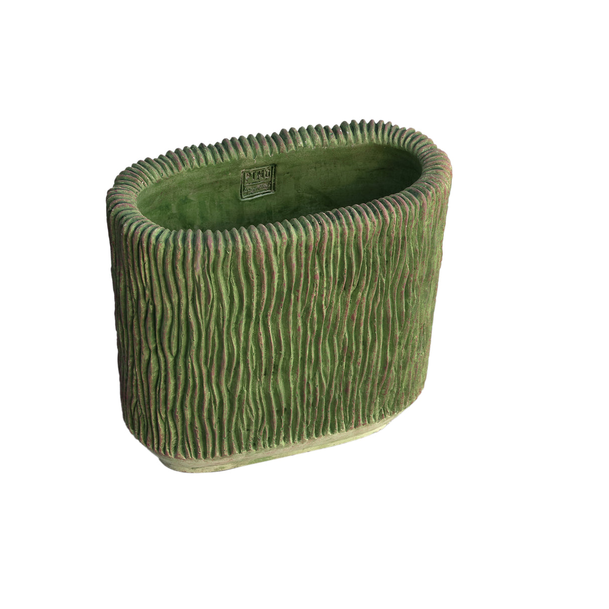 Flowerpot – Oval Shape, Striped Structure, Moss Green Color, L – Jacyln | PTMD