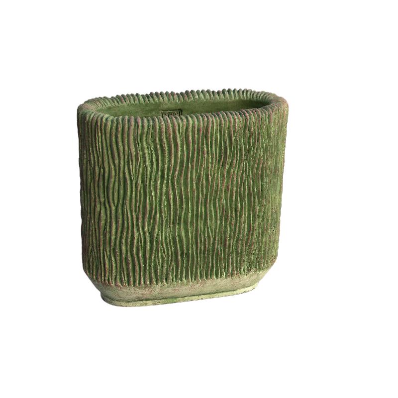 Flowerpot – Oval Shape, Striped Structure, Moss Green Color, L – Jacyln | PTMD