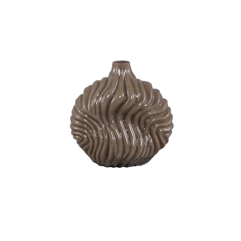 Vase – Solid Glass, Ribbed Structure, Taupe Color, Small – Kelline | PTMD