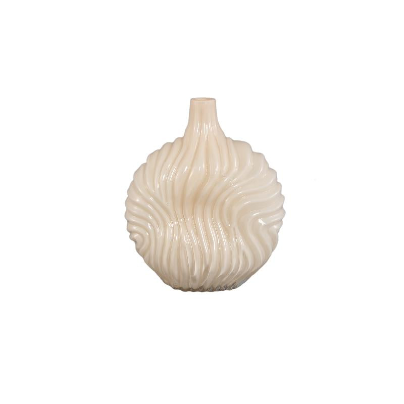 Vase – Solid Glass, Ribbed Structure, Cream Color, Large – Kelline | PTMD