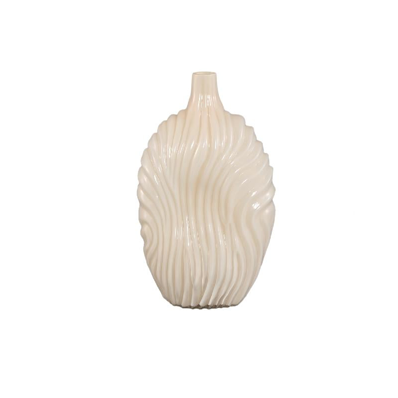 Vase – Cream-colored Glass, Ribbed Surface, Tall – Kelline | PTMD