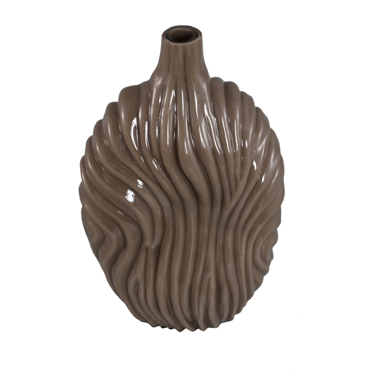 Vase – Taupe-Colored Glass, Ribbed Surface, Tall – Kelline | PTMD