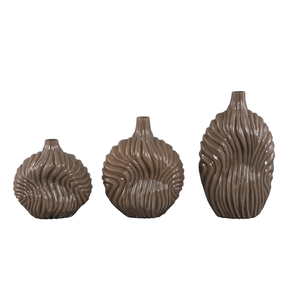 Vase – Taupe-Colored Glass, Ribbed Surface, Tall – Kelline | PTMD