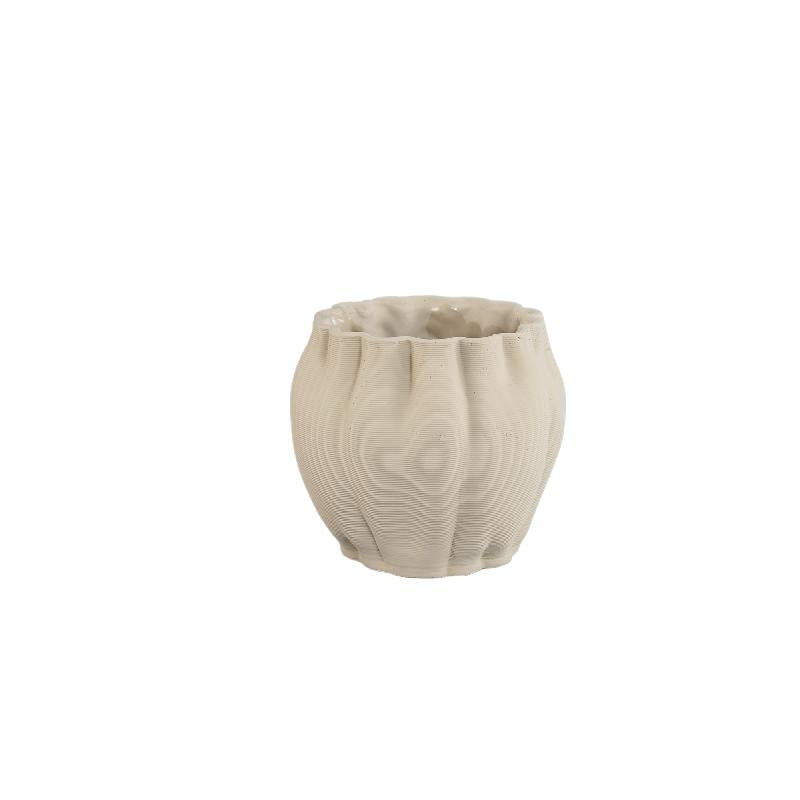 Flowerpot – Wave Design, Cement Material, Beige Color, M – Romen | PTMD
